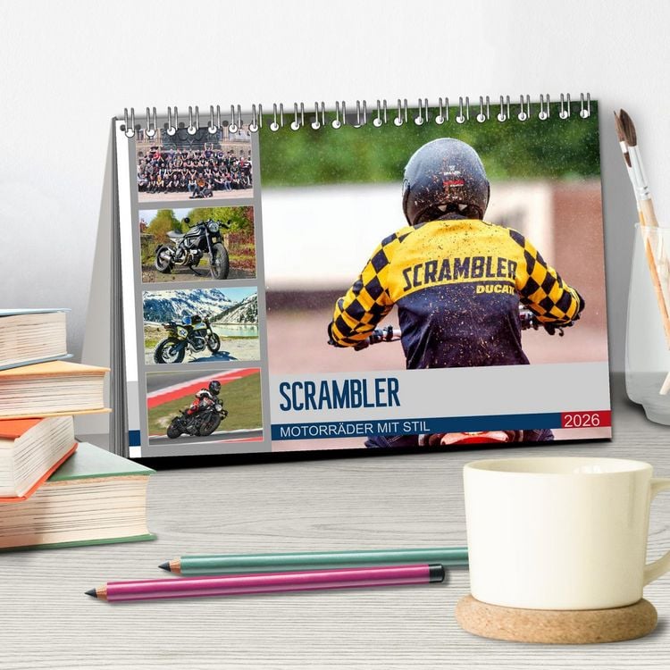 Produktbild: Scrambler Motorr&auml;der mit Stil (Tischkalender 2026 DIN A5 quer), CALVENDO Monatskalender