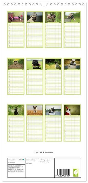Produktbild: Familienplaner 2027 - Der MOPS-Kalender mit 5 Spalten (Wandkalender, 21 x 45 cm) CALVENDO