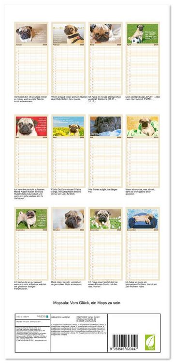 Produktbild: Familienplaner 2026 - Mopsala: Vom Gl&uuml;ck, ein Mops zu sein mit 5 Spalten (Wandkalender, 21 x 45 cm) CALVENDO