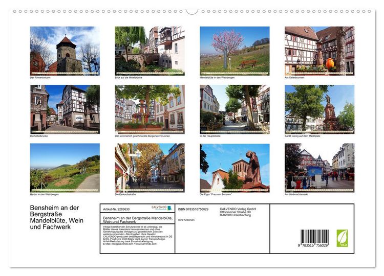 Produktbild: Bensheim an der Bergstra&szlig;e Mandelbl&uuml;te, Wein und Fachwerk (hochwertiger Premium Wandkalender 2027 DIN A2 quer), Kunstdruck in Hochglanz
