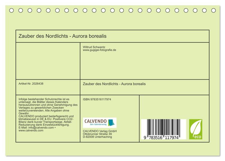 Produktbild: Zauber des Nordlichts - Aurora borealis (Tischkalender 2026 DIN A5 quer), CALVENDO Monatskalender