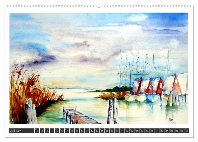 Produktbild: Aquarelle - Fischland-Dar&szlig; (hochwertiger Premium Wandkalender 2027 DIN A2 quer), Kunstdruck in Hochglanz