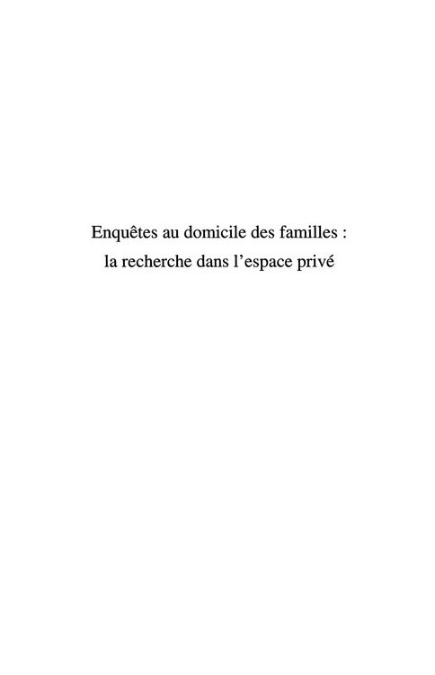 Produktbild: EnquEtes au domicile des familles: la recherche dans l'espac