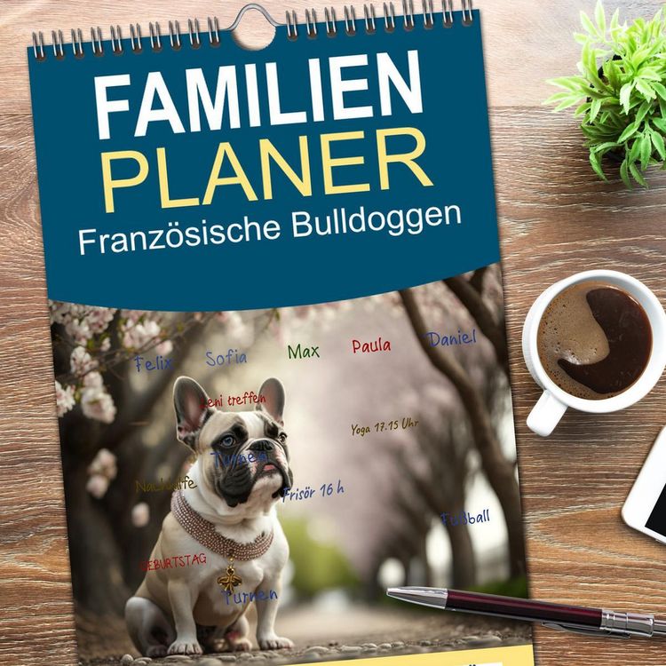 Produktbild: Familienplaner 2026 - Franz&ouml;sische Bulldoggen mit 5 Spalten (Wandkalender, 21 x 45 cm) CALVENDO
