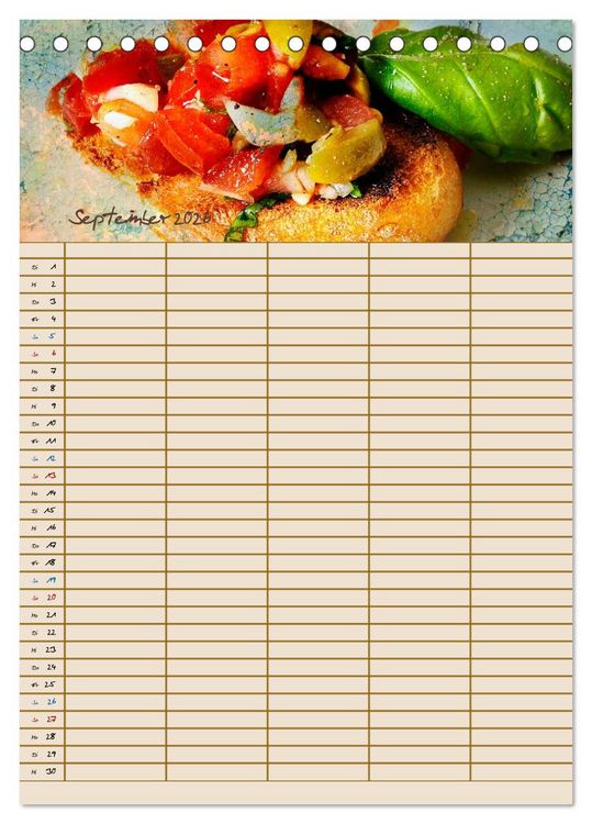 Produktbild: Italienische K&uuml;che mit Familienplaner (Tischkalender 2026 DIN A5 hoch), CALVENDO Monatskalender