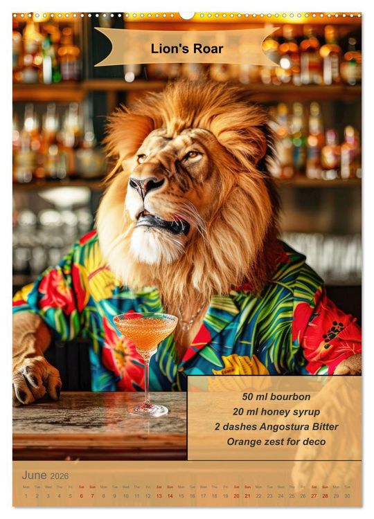 Produktbild: Animal cocktail creations for bartenders (High Quality Premium Wall Calendar 2026 DIN A2 portrait),CALVENDO 12 Month Wall Calendar