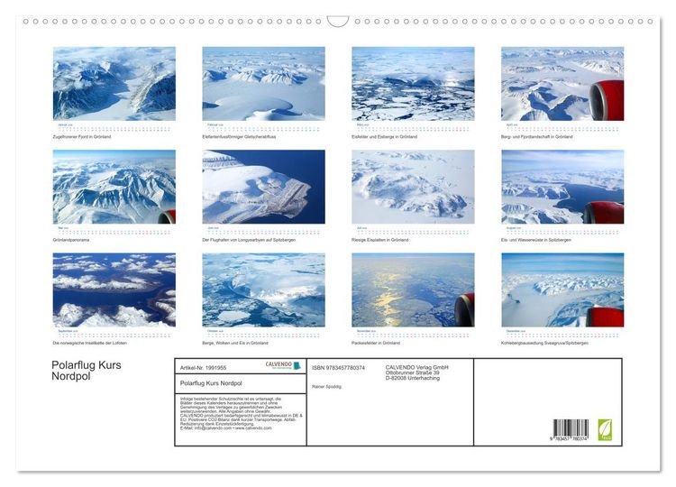Produktbild: Polarflug Kurs Nordpol (Wandkalender 2026 DIN A2 quer), CALVENDO Monatskalender