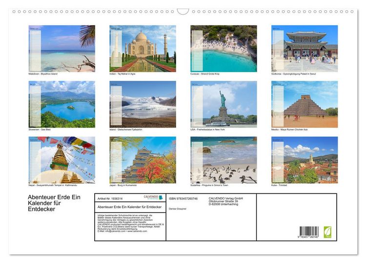 Produktbild: Abenteuer Erde Ein Kalender f&uuml;r Entdecker (Wandkalender 2026 DIN A2 quer), CALVENDO Monatskalender