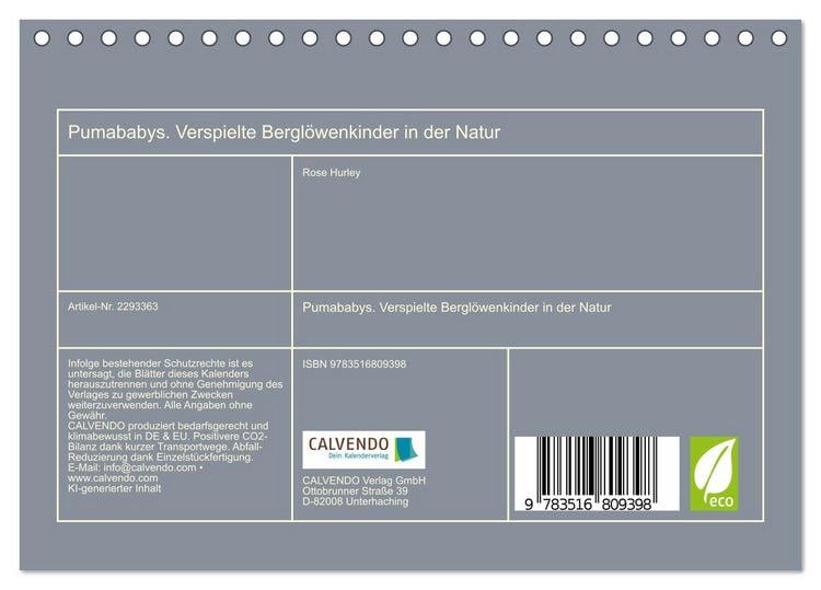 Produktbild: Pumababys. Verspielte Bergl&ouml;wenkinder in der Natur (Tischkalender 2027 DIN A5 quer), CALVENDO Monatskalender