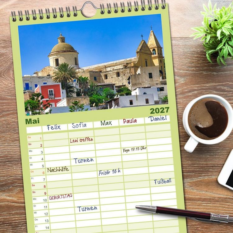 Produktbild: Familienplaner 2027 - Liparische Inseln - Vulkane im Tyrrhenischen Meer mit 5 Spalten (Wandkalender, 21 x 45 cm) CALVENDO