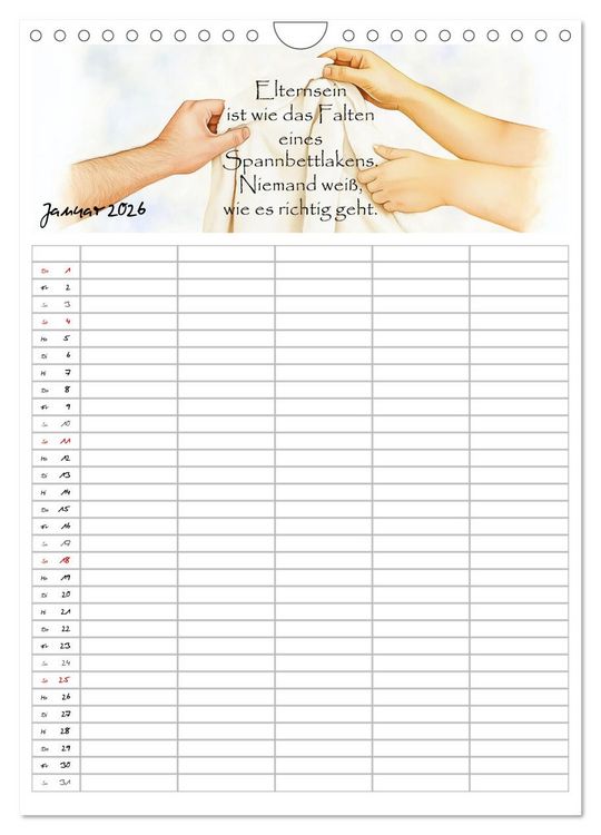 Produktbild: Elternspr&uuml;che Familienplaner (Wandkalender 2026 DIN A4 hoch), CALVENDO Monatskalender