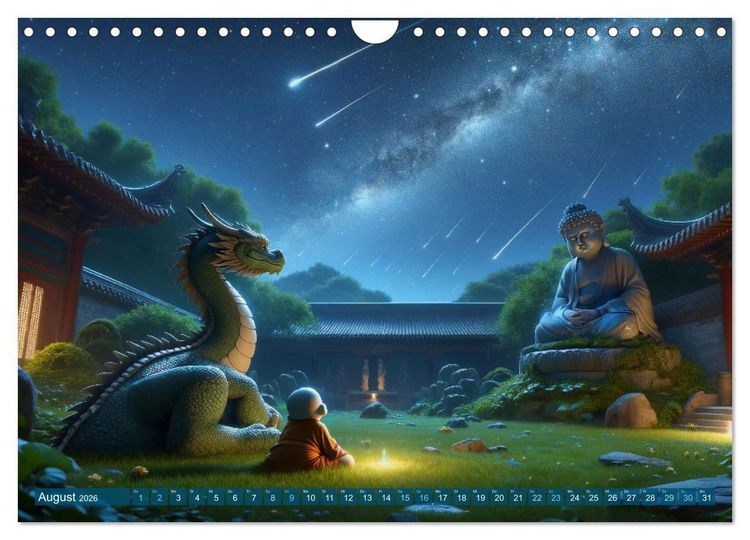 Produktbild: M&ouml;nch und Drache: Vier Jahreszeiten im Tempelgarten (Wandkalender 2026 DIN A4 quer), CALVENDO Monatskalender