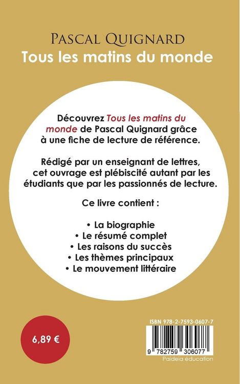Produktbild: Fiche de lecture Tous les matins du monde (&Eacute;tude int&eacute;grale)