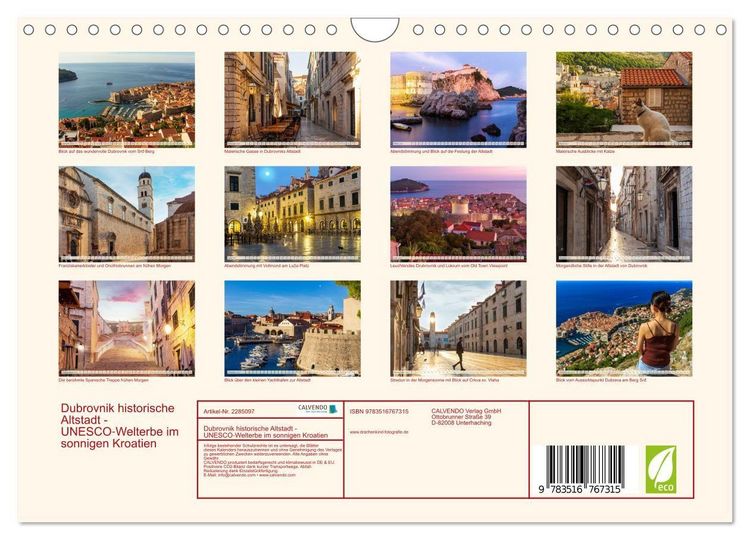 Produktbild: Dubrovnik historische Altstadt - UNESCO‑Welterbe im sonnigen Kroatien (Wandkalender 2027 DIN A4 quer), CALVENDO Monatskalender