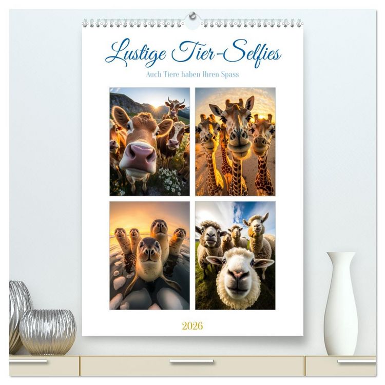 Produktbild: Lustige Tier-Selfies (hochwertiger Premium Wandkalender 2026 DIN A2 hoch), Kunstdruck in Hochglanz