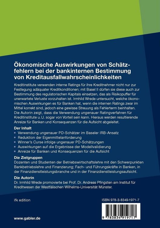 Produktbild: &Ouml;konomische Auswirkungen von Sch&auml;tzfehlern bei der bankinternen Bestimmung von Kreditausfallwahrscheinlichkeiten