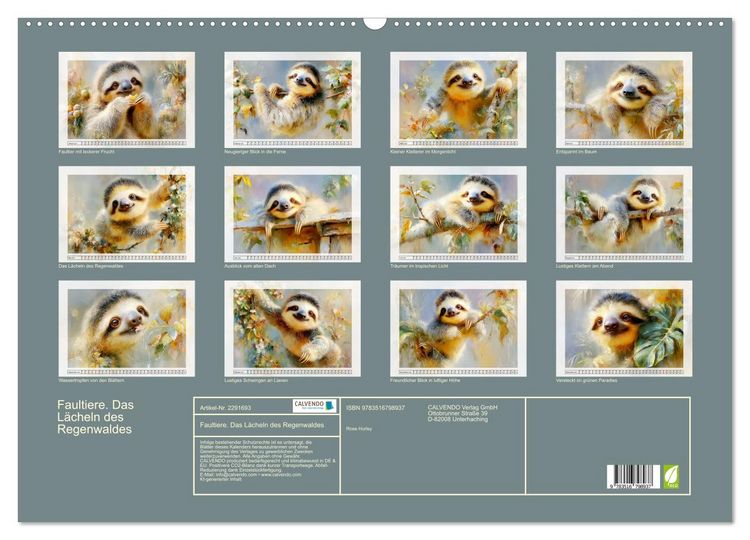 Produktbild: Faultiere. Das L&auml;cheln des Regenwaldes (Wandkalender 2027 DIN A2 quer), CALVENDO Monatskalender