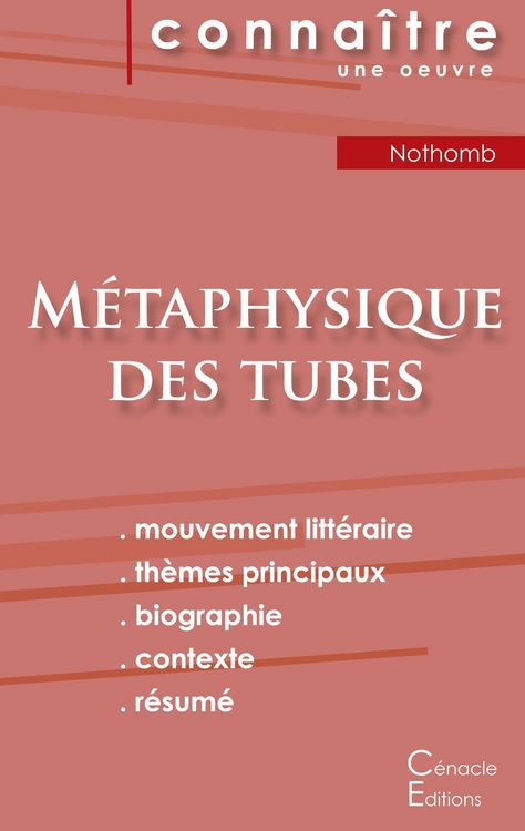 Produktbild: Fiche de lecture M&eacute;taphysique des tubes de Am&eacute;lie Nothomb (Analyse litt&eacute;raire de r&eacute;f&eacute;rence et r&eacute;sum&eacute; complet)