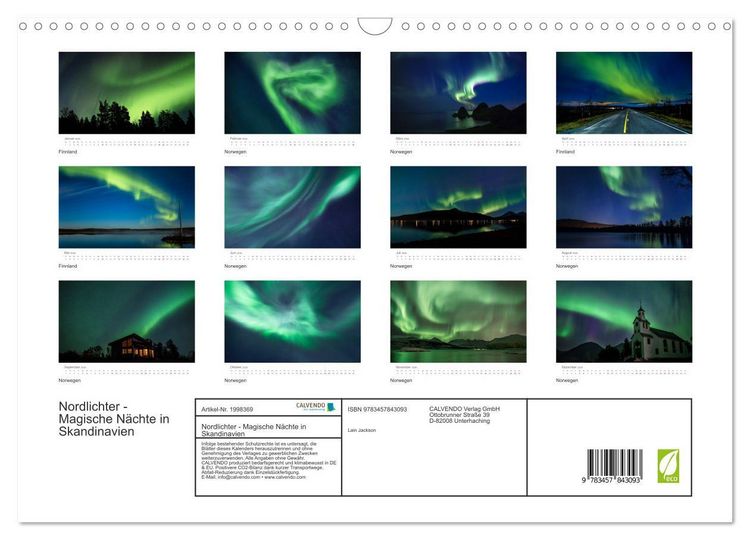 Produktbild: Nordlichter - Magische N&auml;chte in Skandinavien (Wandkalender 2026 DIN A3 quer), CALVENDO Monatskalender