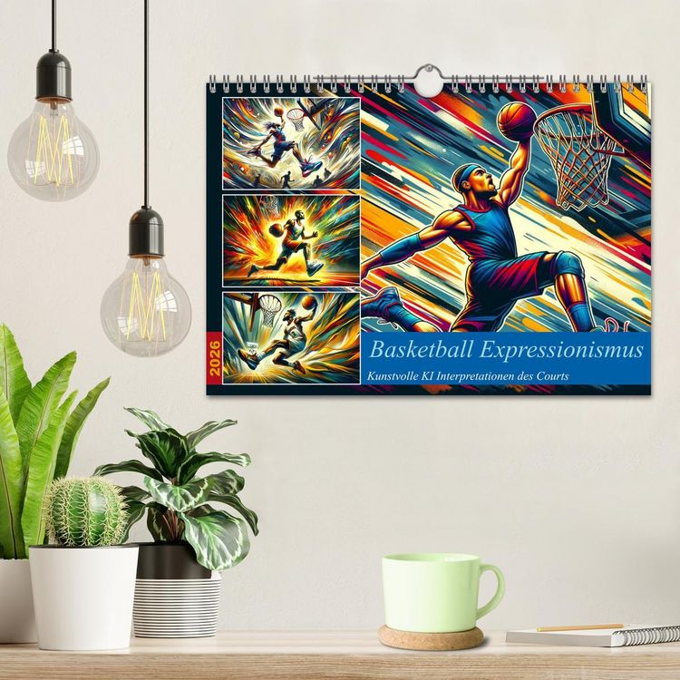 Produktbild: Basketball Expressionismus - Kunstvolle KI Interpretationen des Courts (Wandkalender 2026 DIN A4 quer), CALVENDO Monatskalender