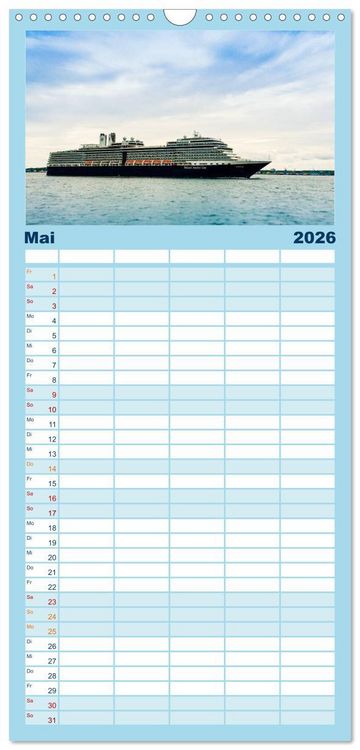 Produktbild: Familienplaner 2026 - Kreuzfahrtschiffe mit 5 Spalten (Wandkalender, 21 x 45 cm) CALVENDO