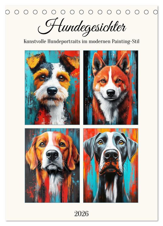 Produktbild: Hundegesichter. Kunstvolle Hundeportraits im modernen Painting-Stil (Tischkalender 2026 DIN A5 hoch), CALVENDO Monatskalender