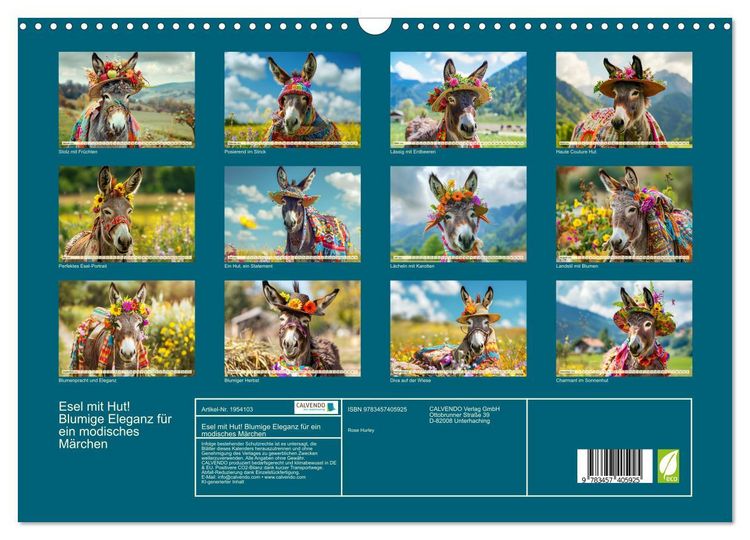 Produktbild: Esel mit Hut! Blumige Eleganz f&uuml;r ein modisches M&auml;rchen (Wandkalender 2026 DIN A3 quer), CALVENDO Monatskalender
