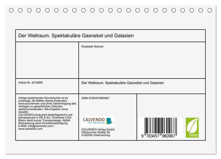 Produktbild: Der Weltraum. Spektakul&auml;re Gasnebel und Galaxien (Tischkalender 2026 DIN A5 quer), CALVENDO Monatskalender