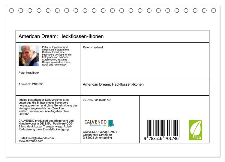 Produktbild: American Dream: Heckflossen-Ikonen (Tischkalender 2026 DIN A5 quer), CALVENDO Monatskalender