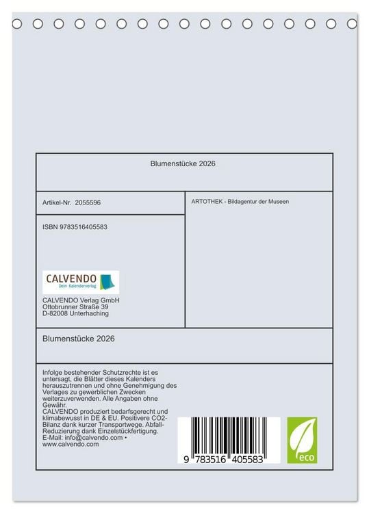 Produktbild: Blumenst&uuml;cke 2026 (Tischkalender 2026 DIN A5 hoch), CALVENDO Monatskalender