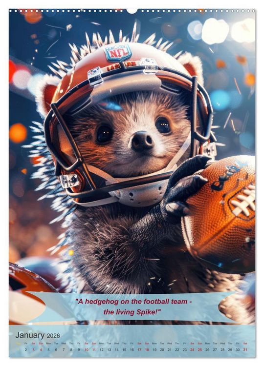 Produktbild: American football with funny animals (Wall Calendar 2026 DIN A2 portrait), CALVENDO 12 Month Wall Calendar