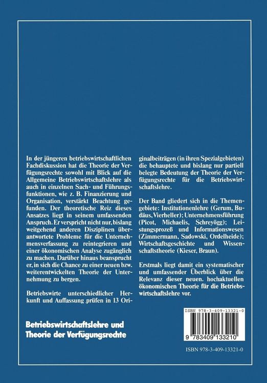 Produktbild: Betriebswirtschaftslehre und Theorie der Verf&uuml;gungsrechte