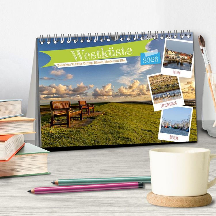 Produktbild: Westk&uuml;ste - Zwischen St. Peter Ording, B&uuml;sum und Elbe (Tischkalender 2026 DIN A5 quer), CALVENDO Monatskalender