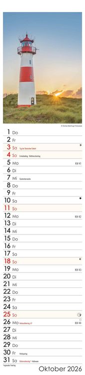 Streifenplaner Seeblick 2026 - Streifen-Kalender 11,3x49x5 cm - Strand und Meer - Küchenkalender - Wandplaner - Alpha Edition