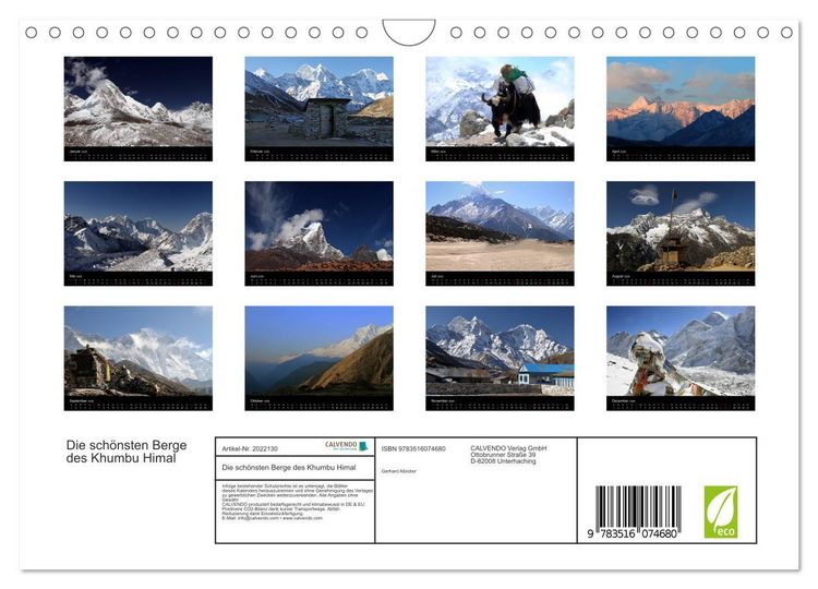 Produktbild: Die sch&ouml;nsten Berge des Khumbu Himal (Wandkalender 2026 DIN A4 quer), CALVENDO Monatskalender