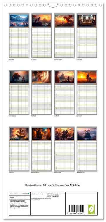 Produktbild: Familienplaner 2027 - Drachent&auml;nzer - Bildgeschichten aus dem Mittelalter mit 5 Spalten (Wandkalender, 21 x 45 cm) CALVENDO