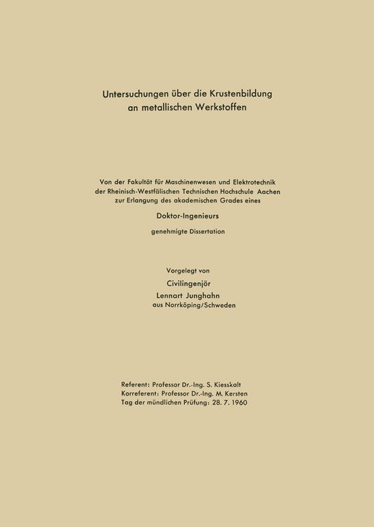 Produktbild: Untersuchungen &uuml;ber die Krustenbildung an metallischen Werkstoffen