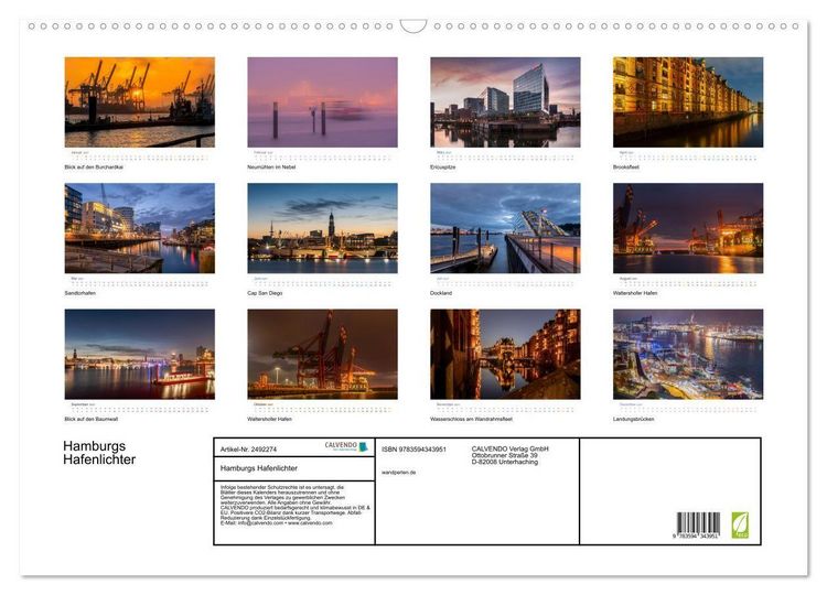Produktbild: Hamburgs Hafenlichter (Wandkalender 2027 DIN A2 quer), CALVENDO Monatskalender