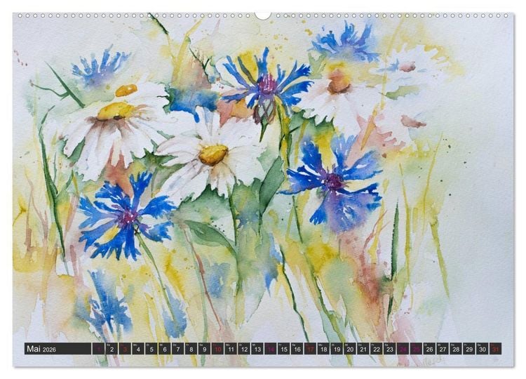 Produktbild: Blumenbilder in Aquarell (hochwertiger Premium Wandkalender 2026 DIN A2 quer), Kunstdruck in Hochglanz