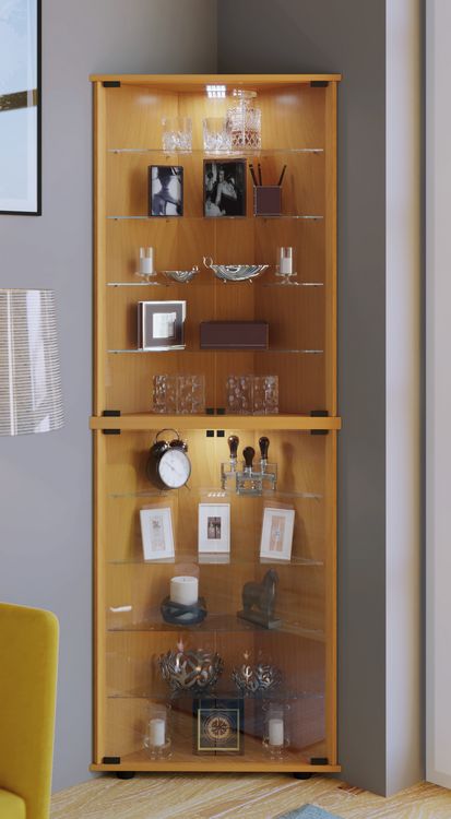 Produktbild: Holz Glas Eckvitrine Vitrine Sammelvitrine Jecka