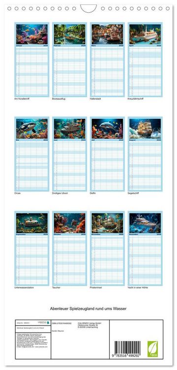 Produktbild: Familienplaner 2026 - Abenteuer Spielzeugland rund ums Wasser mit 5 Spalten (Wandkalender, 21 x 45 cm) CALVENDO