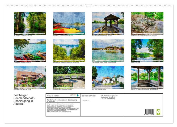 Produktbild: Feldberger Seenlandschaft - Spaziergang in Aquarell (Wandkalender 2026 DIN A2 quer), CALVENDO Monatskalender