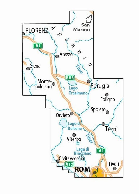 ADFC-Radtourenkarte IT-UM 7-Tage-Radtour Florenz-Rom, 1:150.000, reiß- und wetterfest, E-Bike geeignet, GPS-Tracks Download, mit Kilometer-Angaben