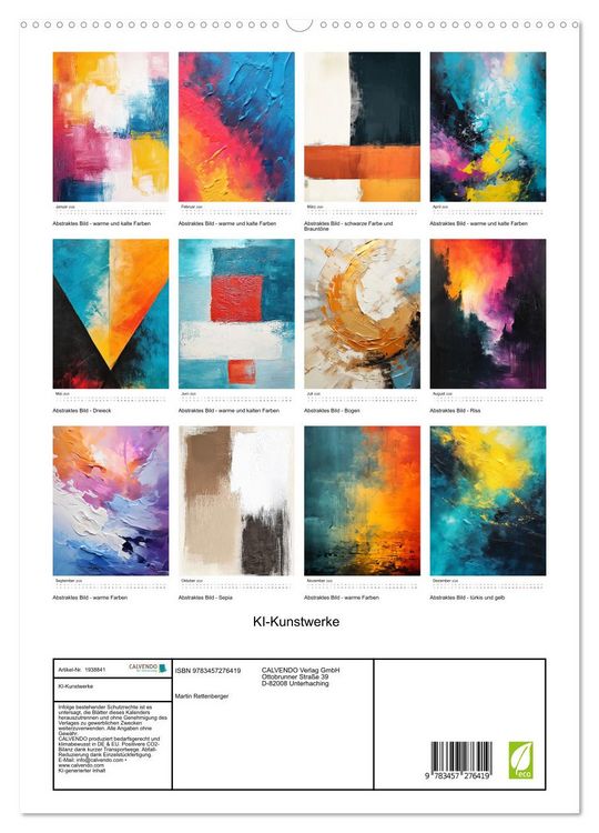 Produktbild: KI-Kunstwerke (hochwertiger Premium Wandkalender 2026 DIN A2 hoch), Kunstdruck in Hochglanz