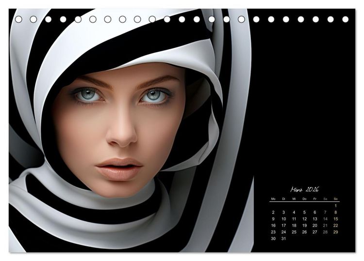 Produktbild: Haute Couture - Wei&szlig; trifft Schwarz (Tischkalender 2026 DIN A5 quer), CALVENDO Monatskalender