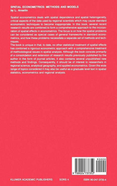 Produktbild: Spatial Econometrics: Methods and Models