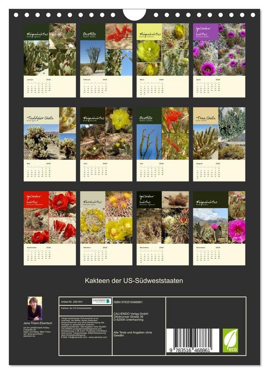 Produktbild: Kakteen der US-S&uuml;dweststaaten (Wandkalender 2026 DIN A4 hoch), CALVENDO Monatskalender