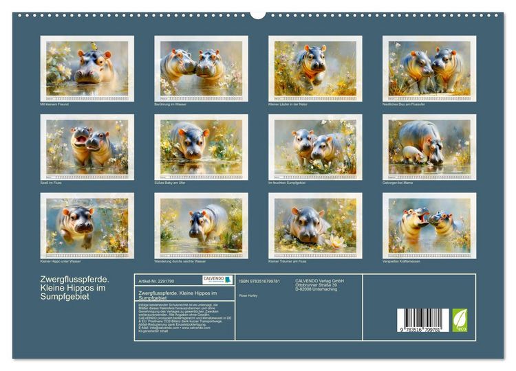Produktbild: Zwergflusspferde. Kleine Hippos im Sumpfgebiet (hochwertiger Premium Wandkalender 2027 DIN A2 quer), Kunstdruck in Hochglanz