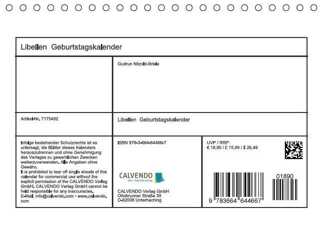 Produktbild: Libellen Geburtstagskalender (Tischkalender immerw&auml;hrend DIN A5 quer)