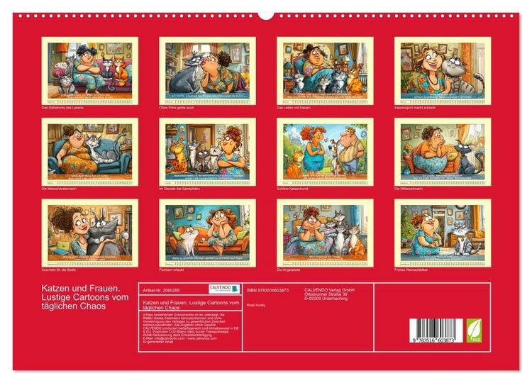 Produktbild: Katzen und Frauen. Lustige Cartoons vom t&auml;glichen Chaos (hochwertiger Premium Wandkalender 2026 DIN A2 quer), Kunstdruck in Hochglanz